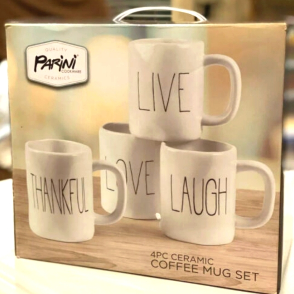 Parini 4 Piece Ceramic Coffee Mug Set (Live, Love, Laugh and Thankful)